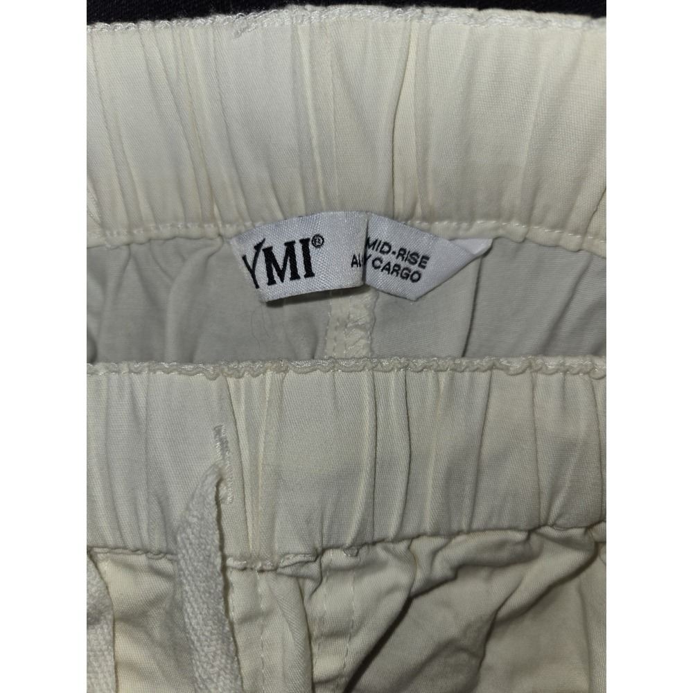 YMI Womens Mid Rise Cargo Pants Off White Cream Utility Drawstring‎ New Size M - Picture 3 of 4
